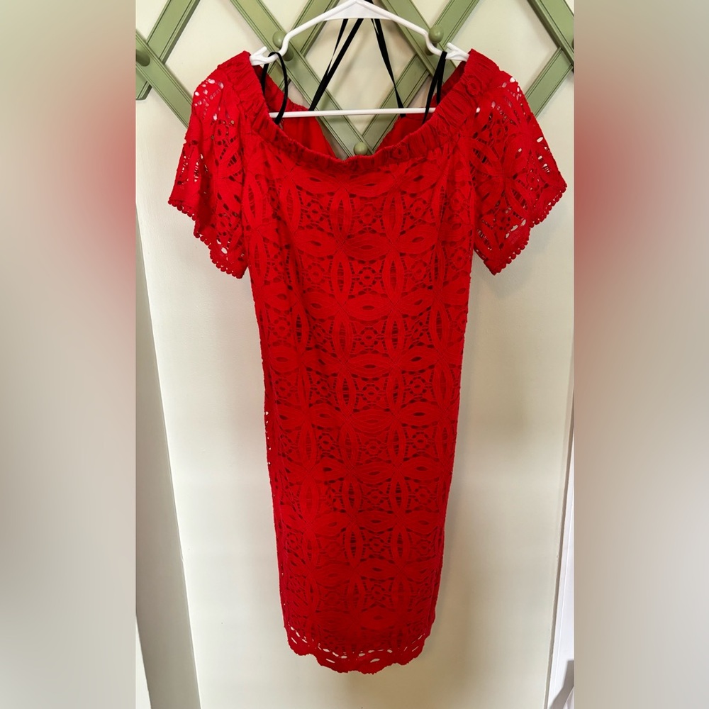 Off the shoulder red lace dress
